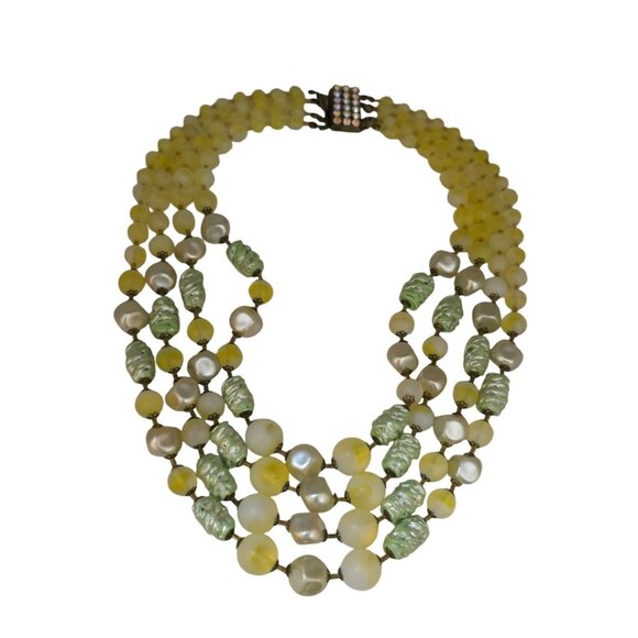Vintage Well Made 4 Strands Glass Necklace With Fancy Clasp Signed Gm (A7892) - Picture 6 of 7